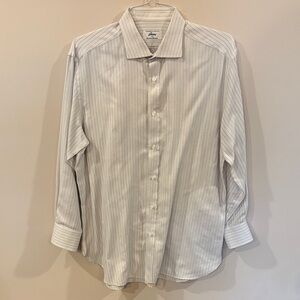 Brioni Neiman Marcus White and Gray Striped Dress Shirt Men’s L
